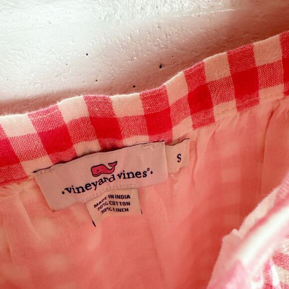 Vineyard Vines Pink Gingham Dress Cotton Linen‎ Sundress - Picture 3 of 6